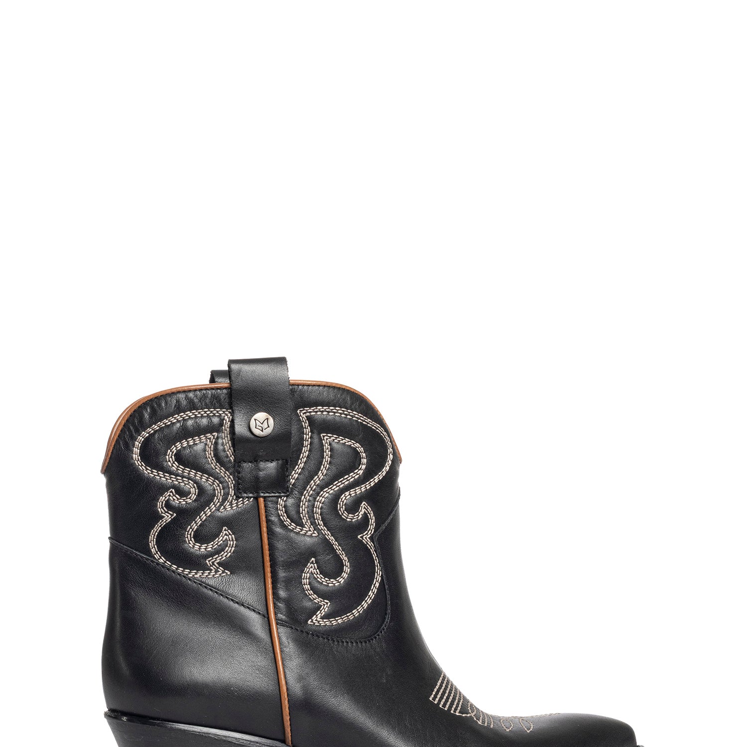 Alma Tronchetti texani in vitello nero e profilo cuoio