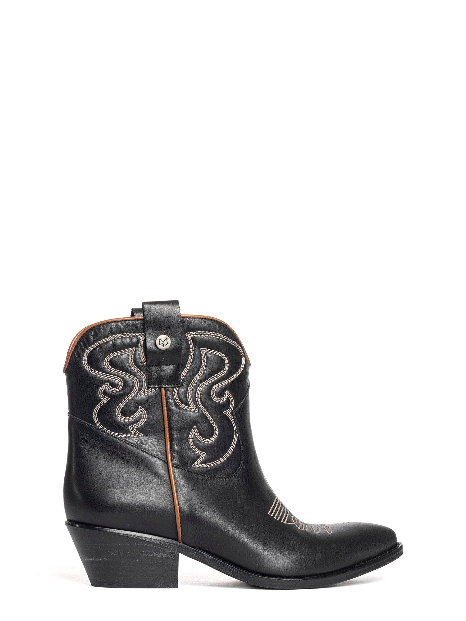 Alma Tronchetti texani in vitello nero e profilo cuoio