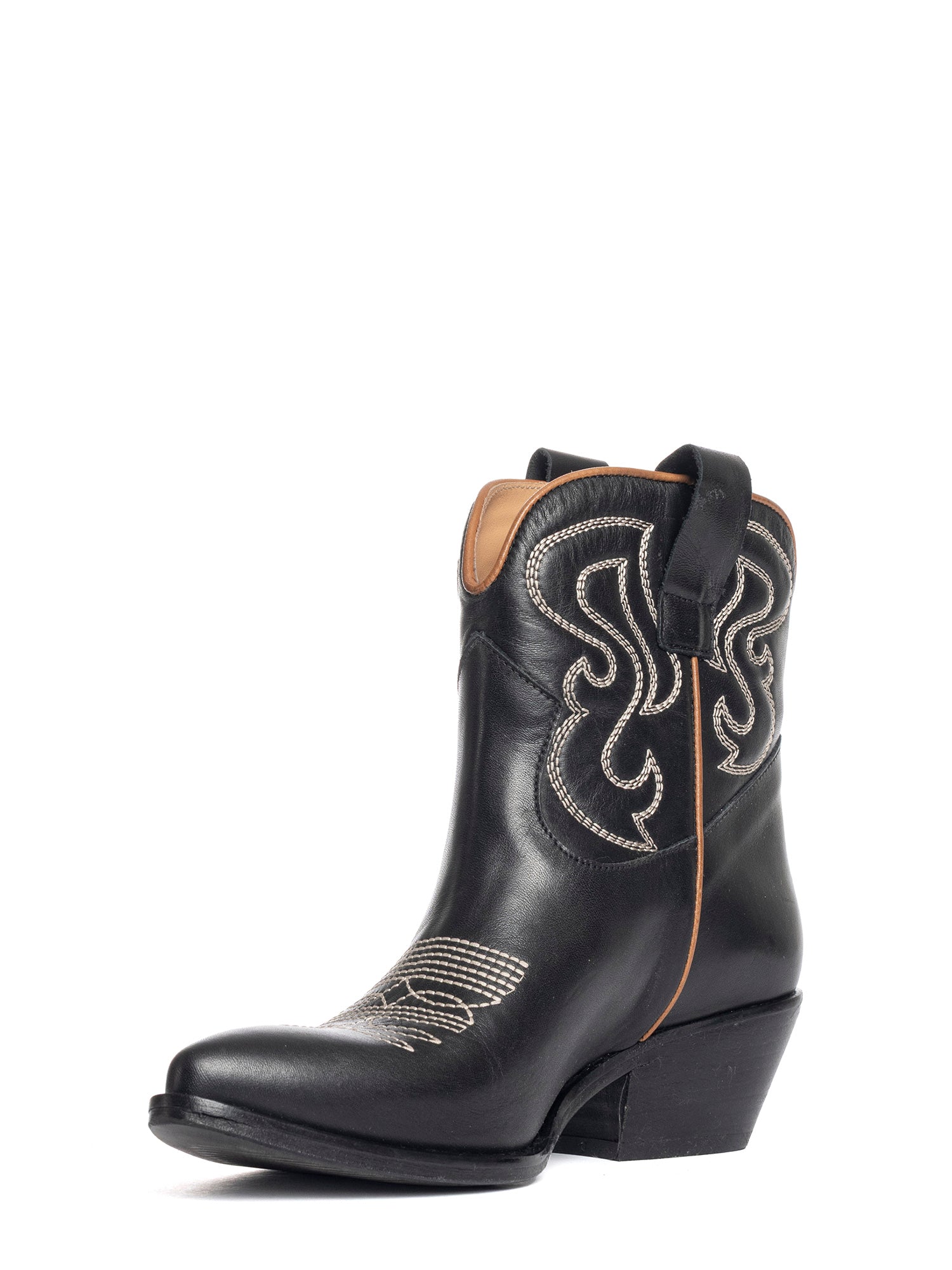 Alma Tronchetti texani in vitello nero e profilo cuoio