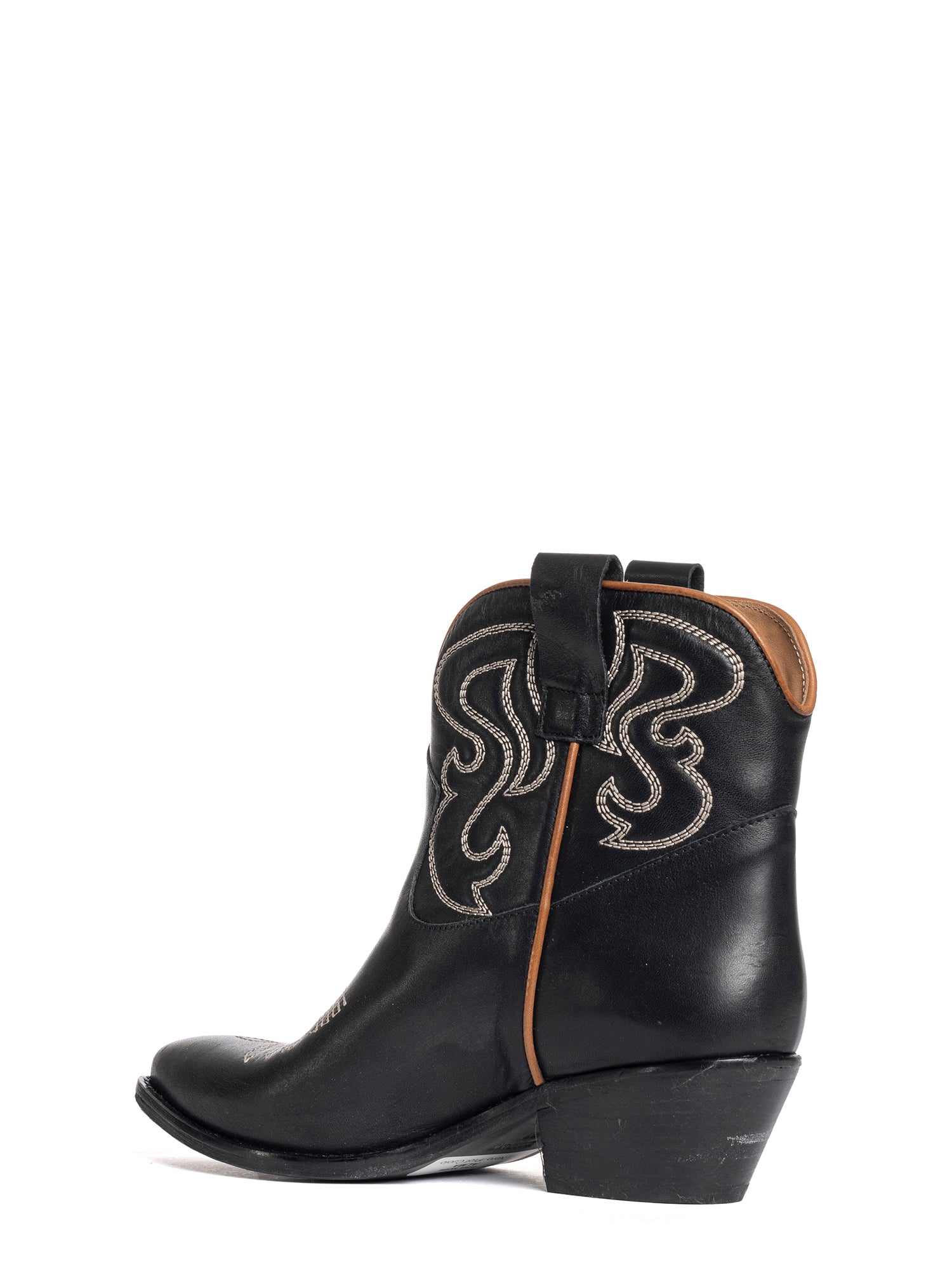 Alma Tronchetti texani in vitello nero e profilo cuoio