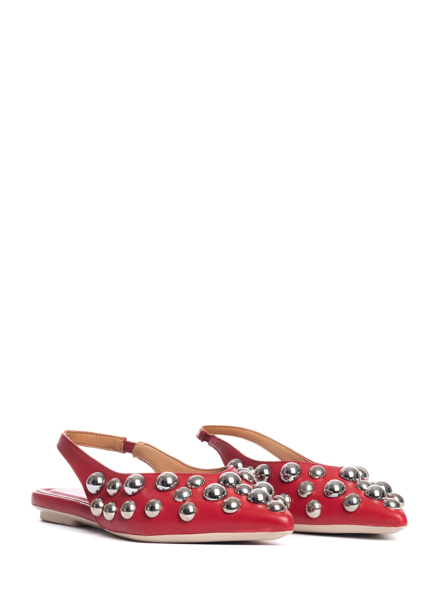 Annalu ballerine slingback in nappa rosso borchie