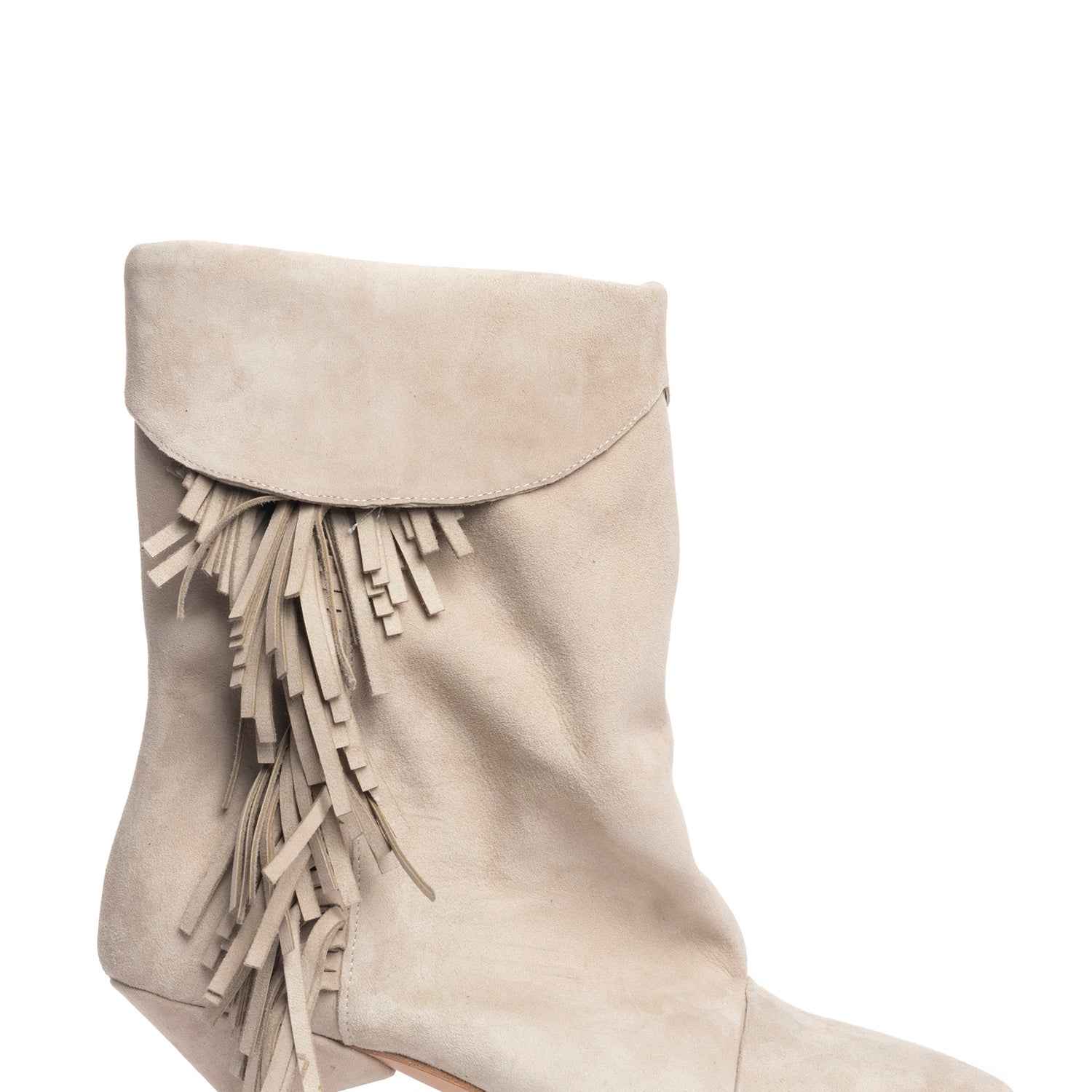 Ariana tronchetti con frange in camoscio sabbia