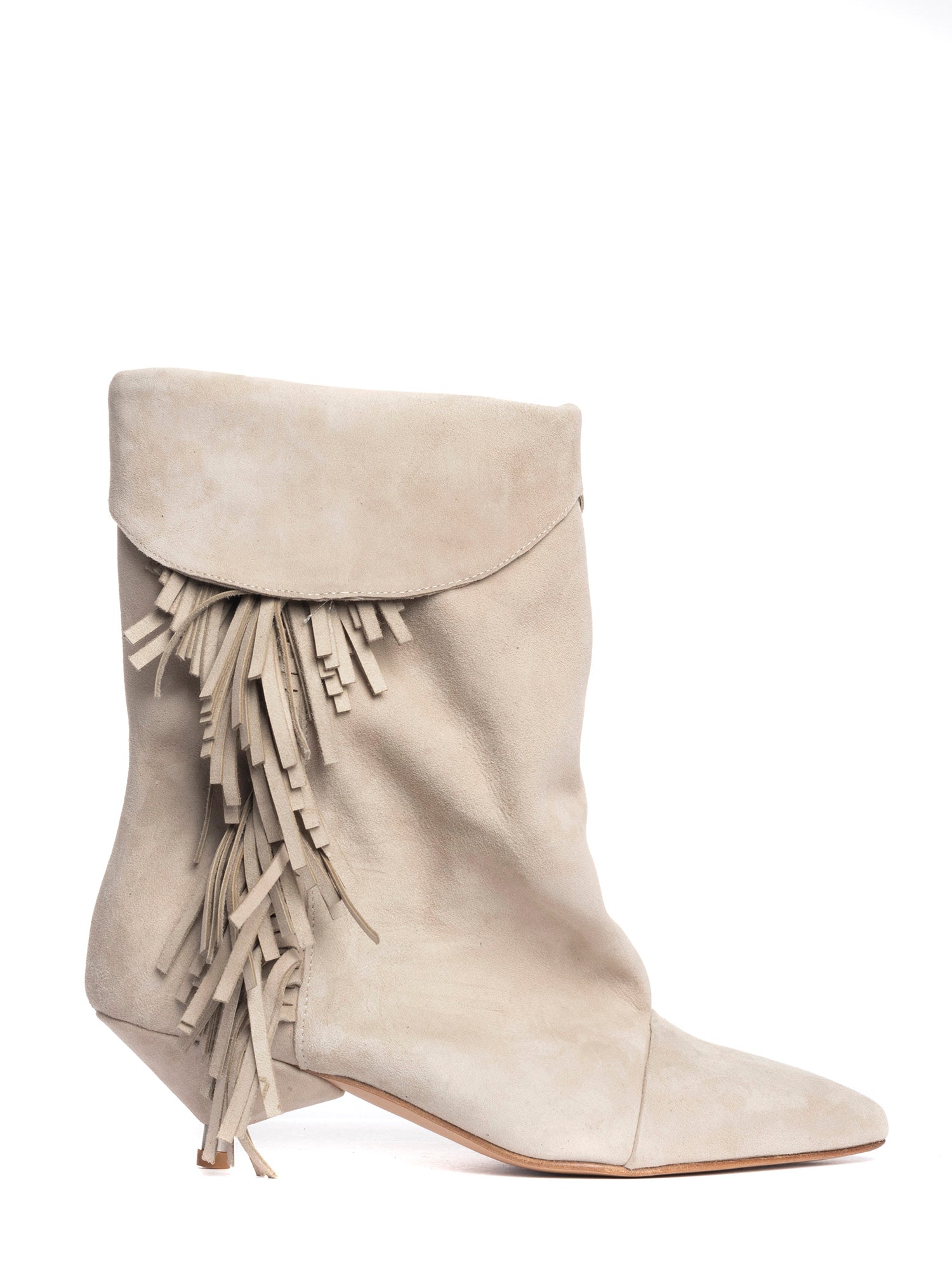 Ariana tronchetti con frange in camoscio sabbia