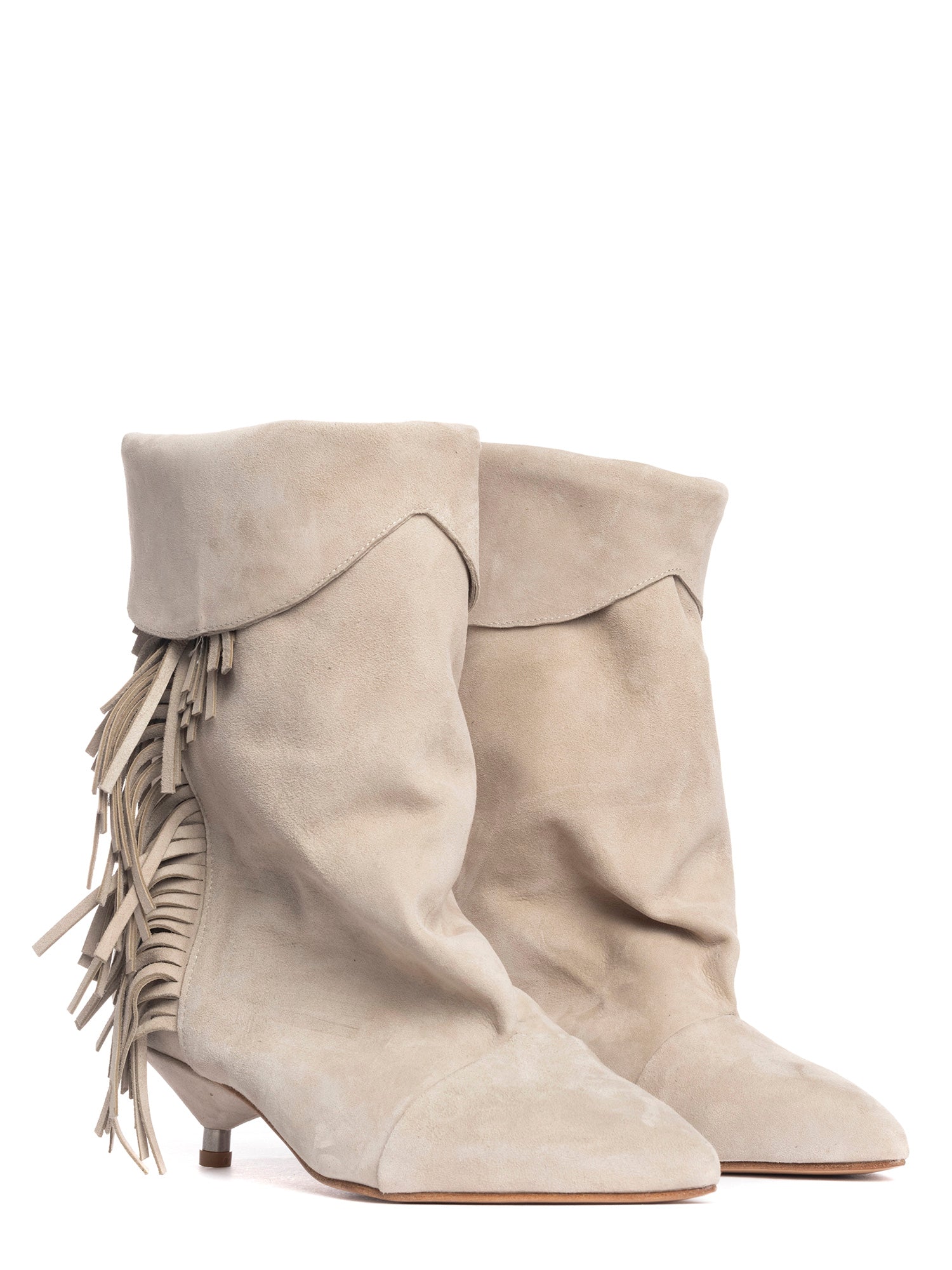 Ariana tronchetti con frange in camoscio sabbia