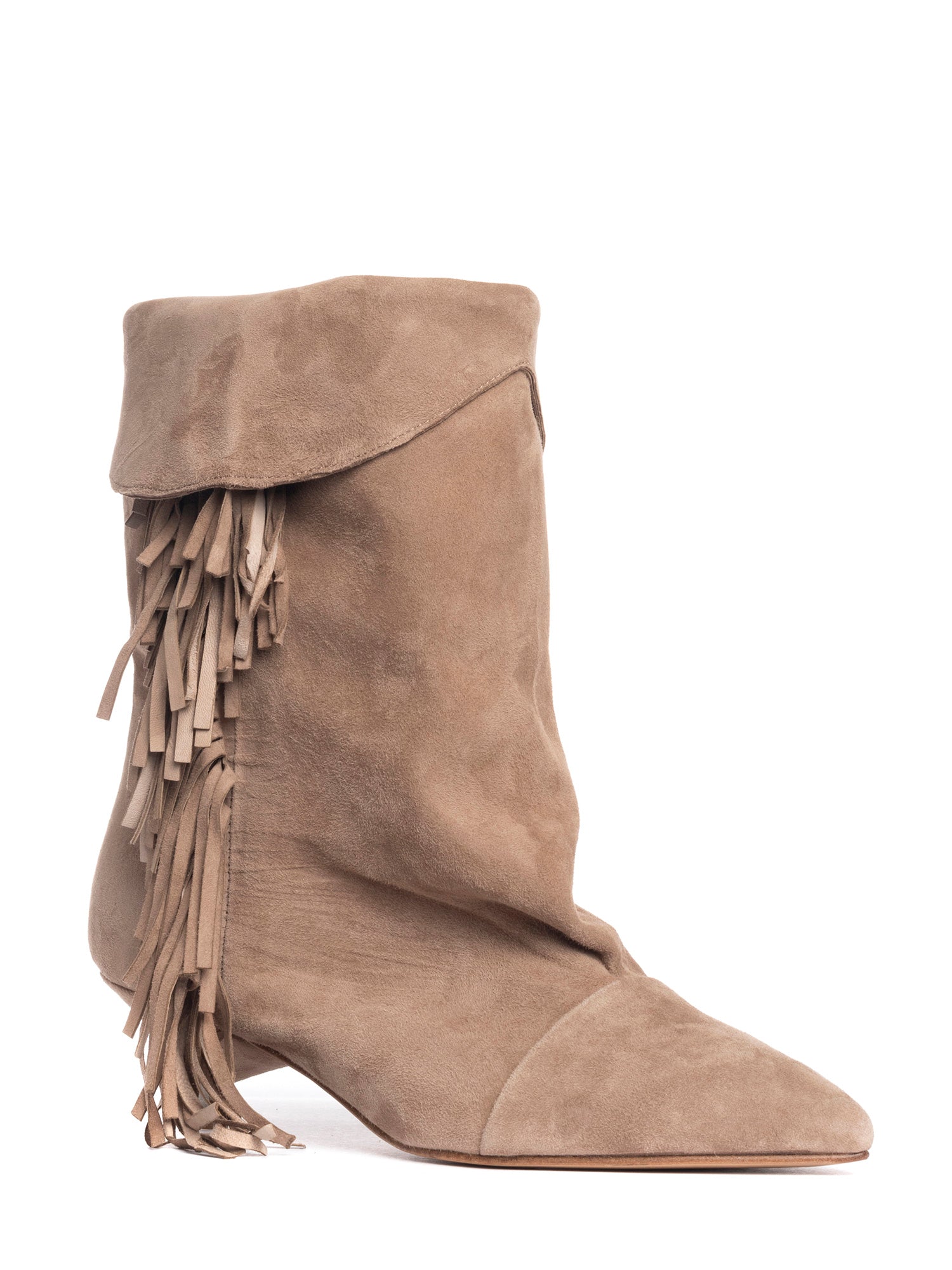 Ariana tronchetti con frange in camoscio rosa antico