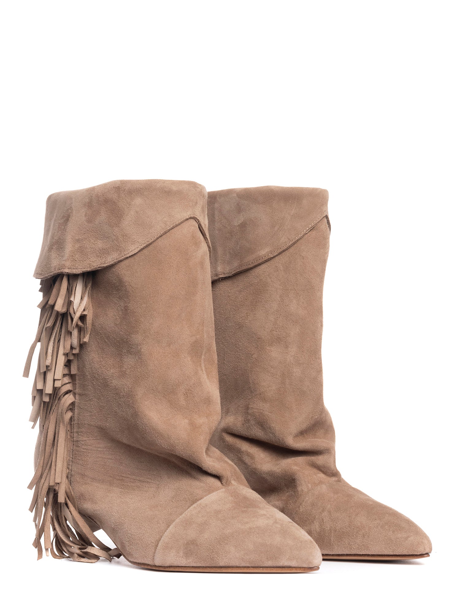 Ariana tronchetti con frange in camoscio rosa antico