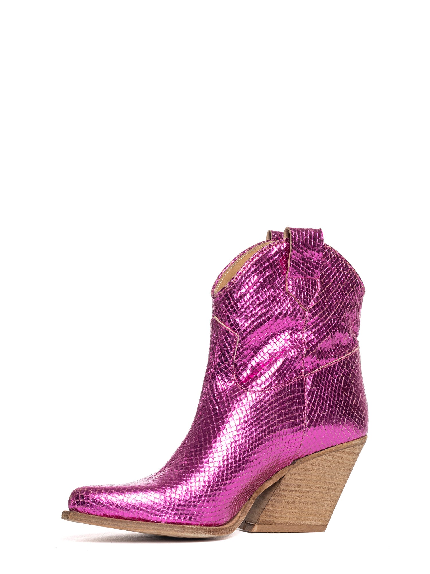 Ariel Tronchetti texani in laminato pitonato fucsia