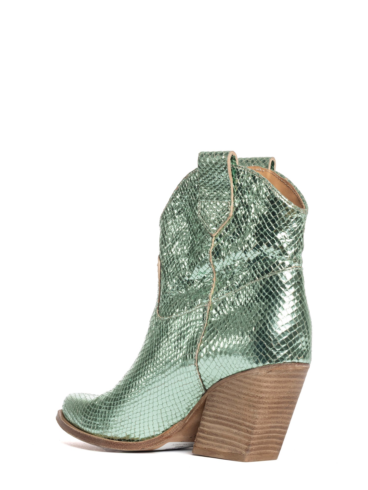 Ariel Tronchetti texani in laminato pitonato verde