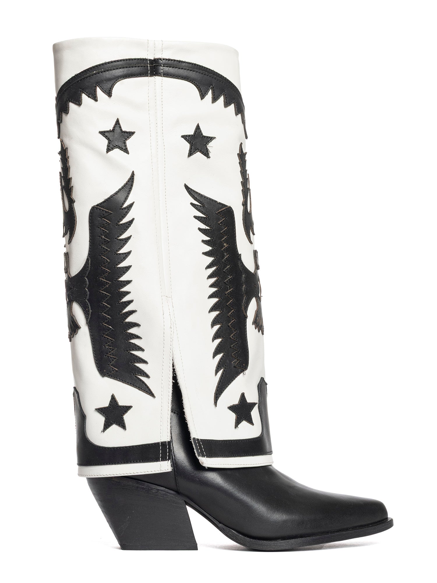 Avana Stivali texani in vitello nero e bianco