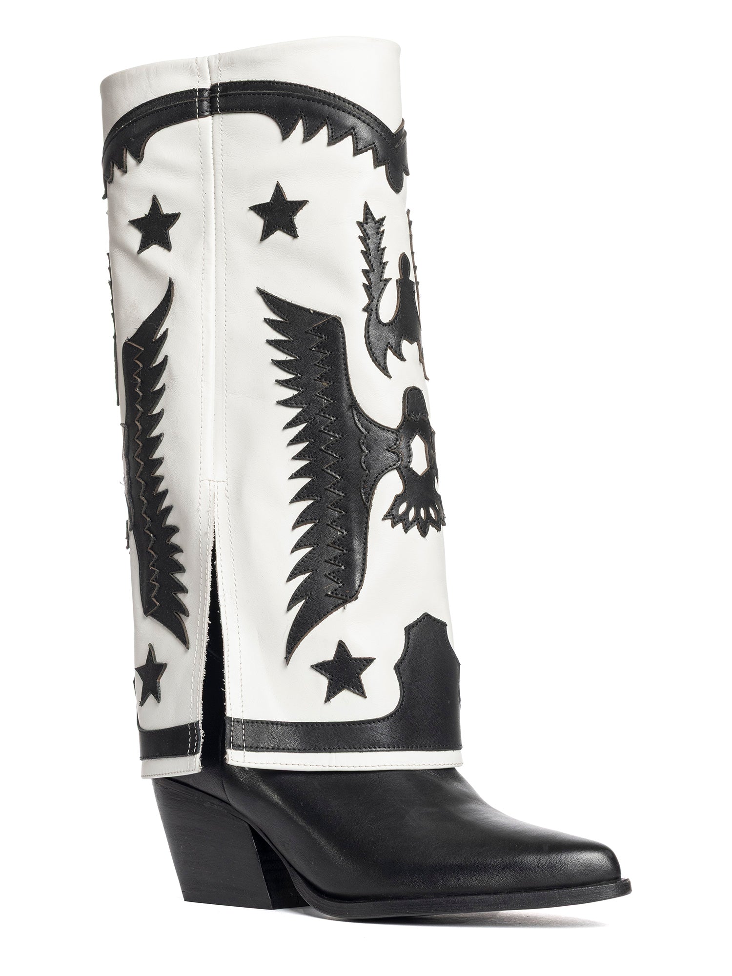 Avana Stivali texani in vitello nero e bianco