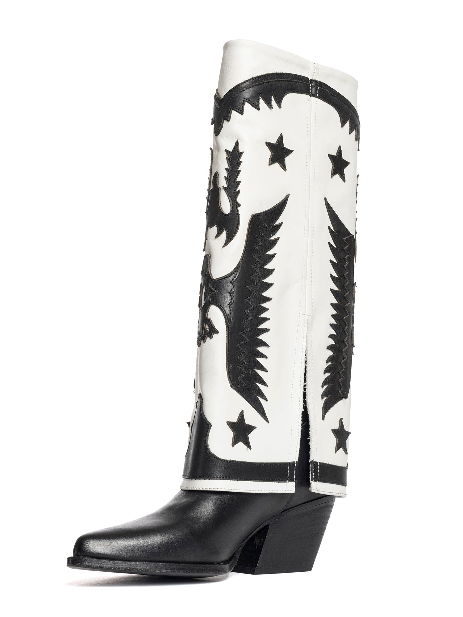 Avana Stivali texani in vitello nero e bianco