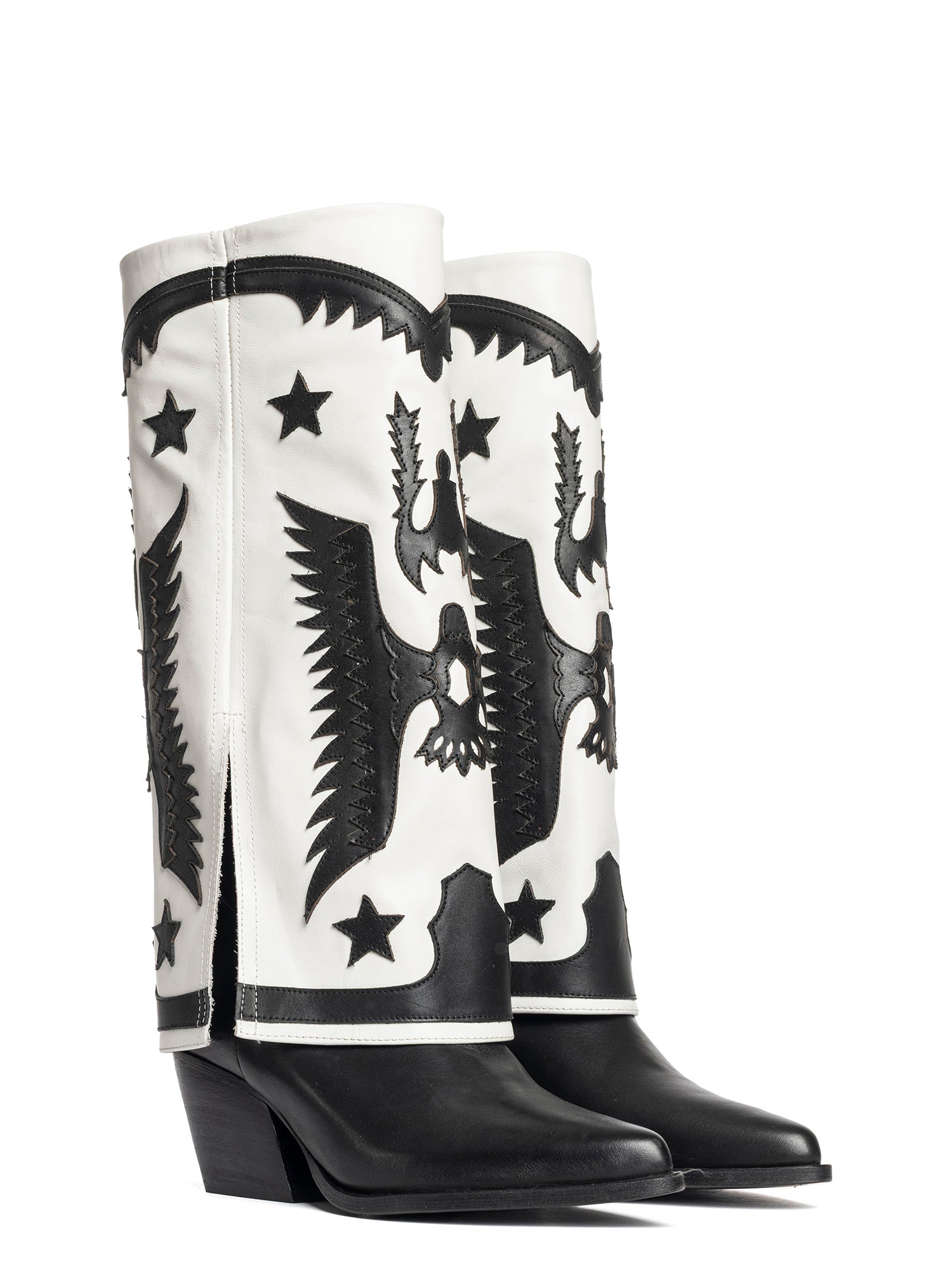 Avana Stivali texani in vitello nero e bianco