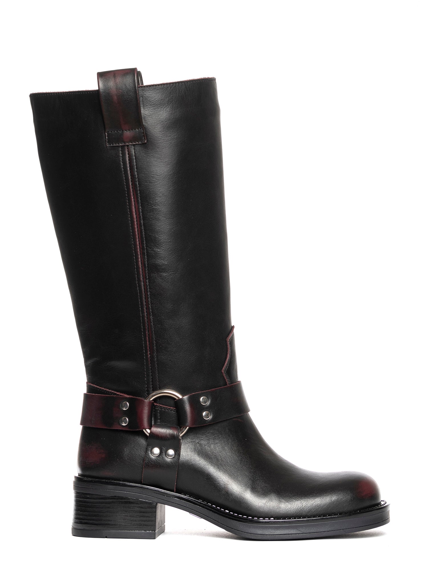 Blackpool Biker in vitello asportato bordeaux con fibbia argento