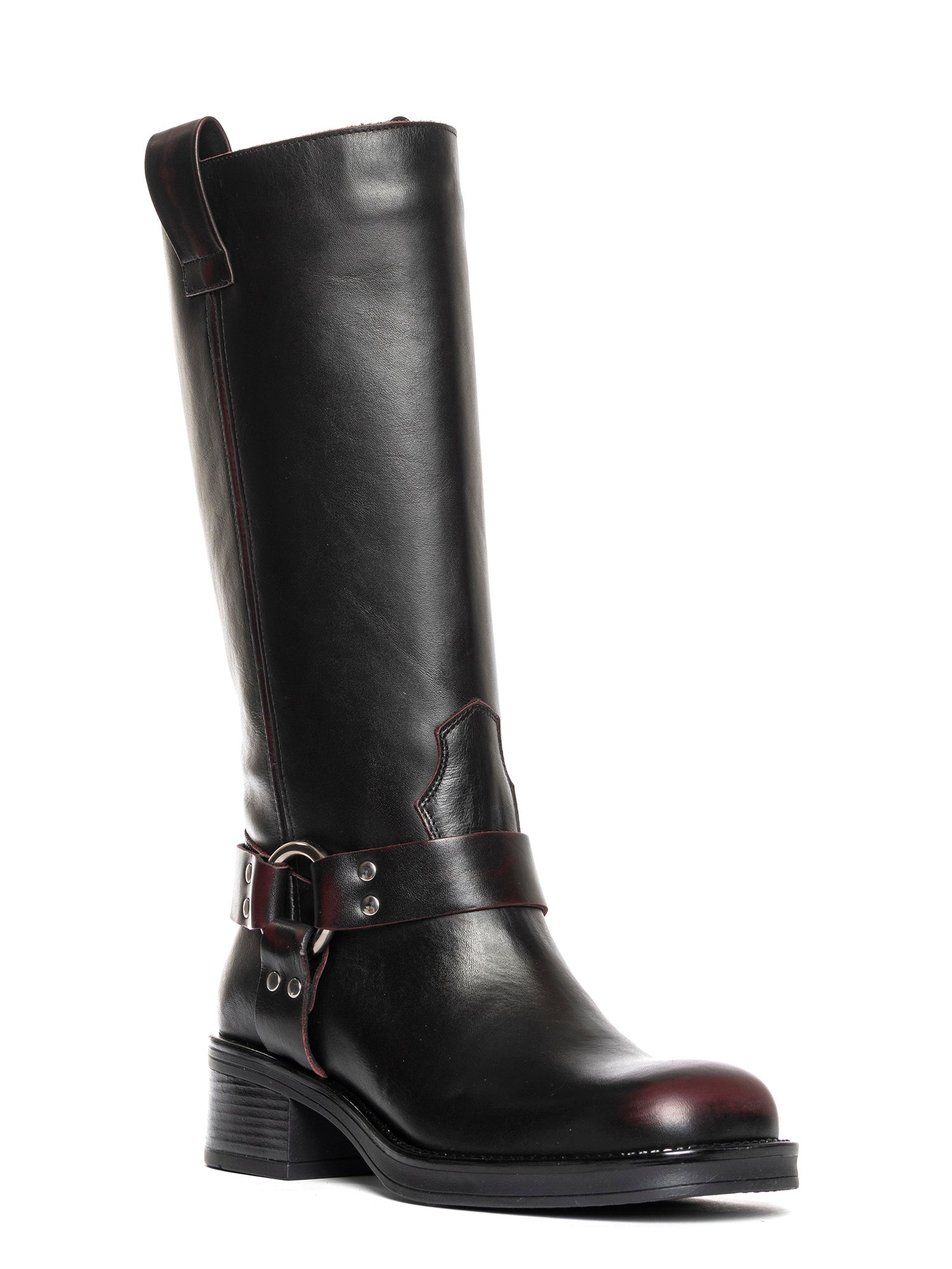 Blackpool Biker in vitello asportato bordeaux con fibbia argento