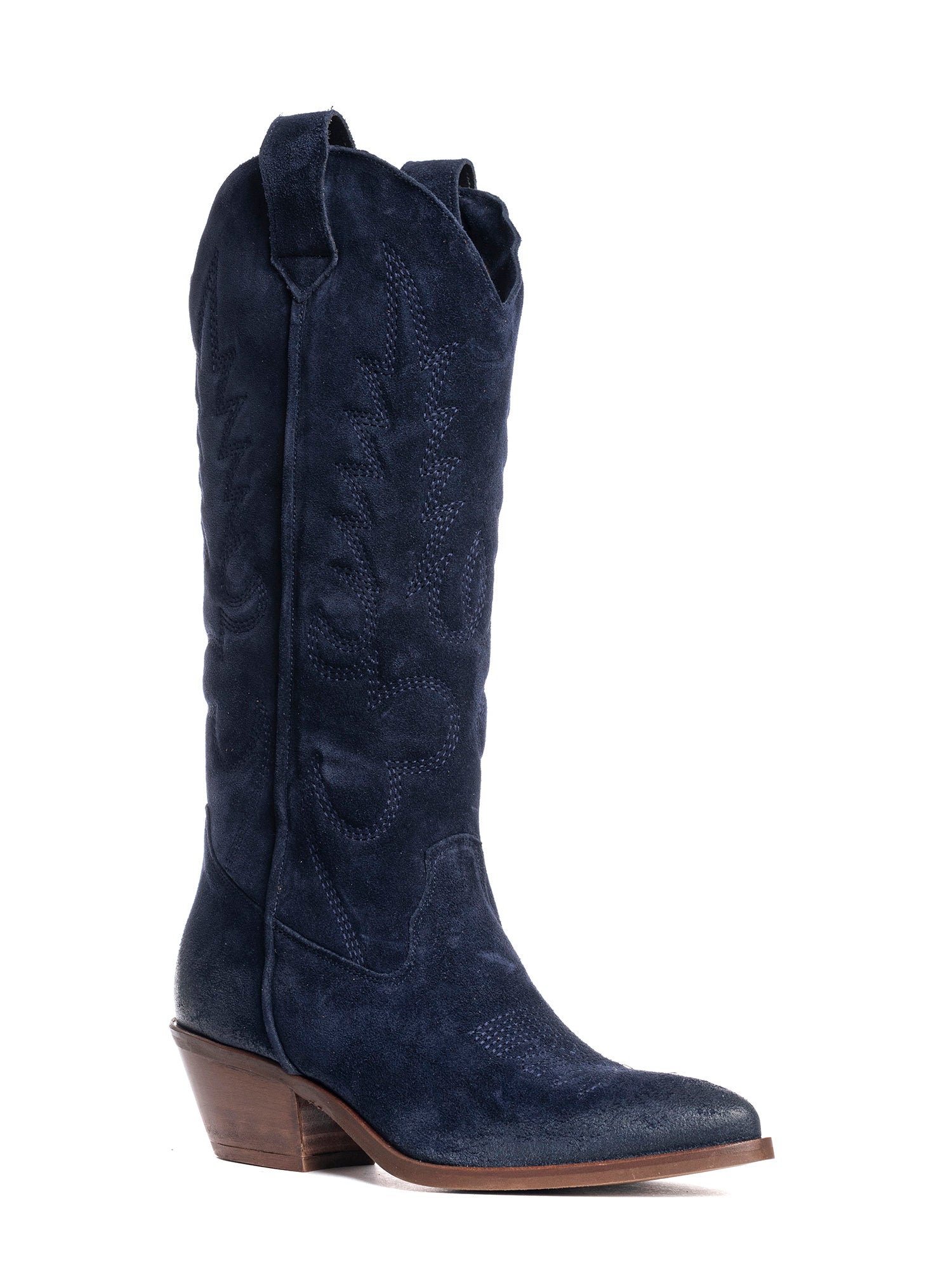 California Stivali texani in camoscio blu