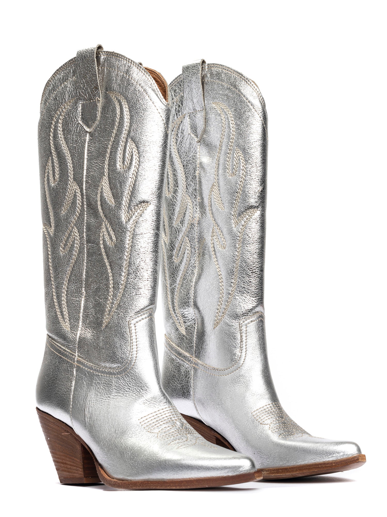 Corazón Stivali texani in pelle laminata argento