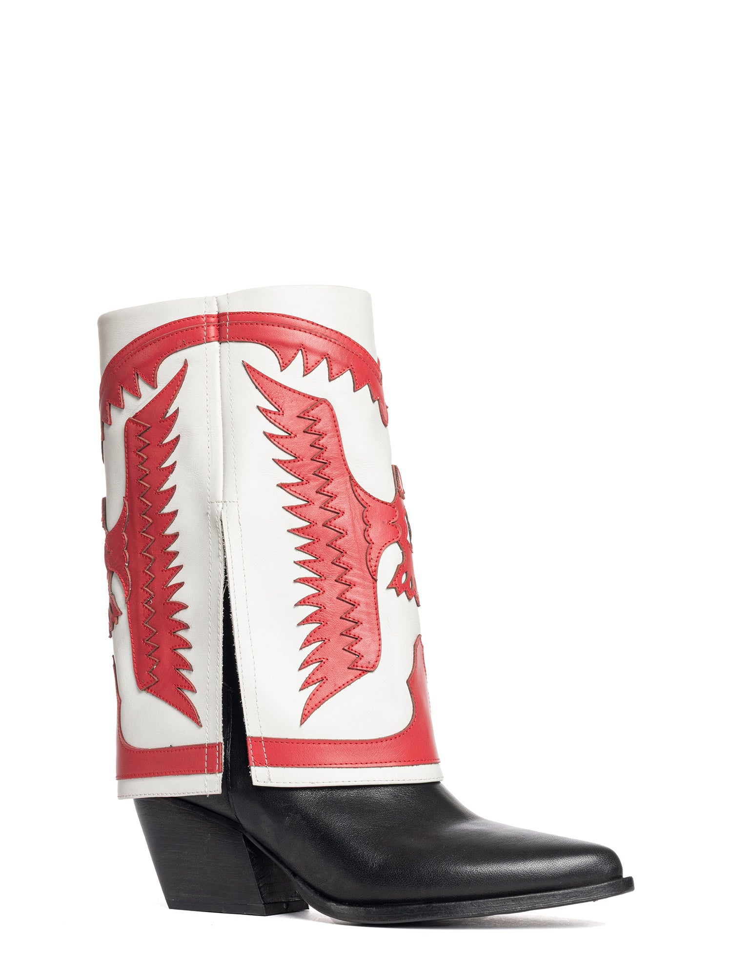 Cubana Stivali texani in vitello nero e bianco