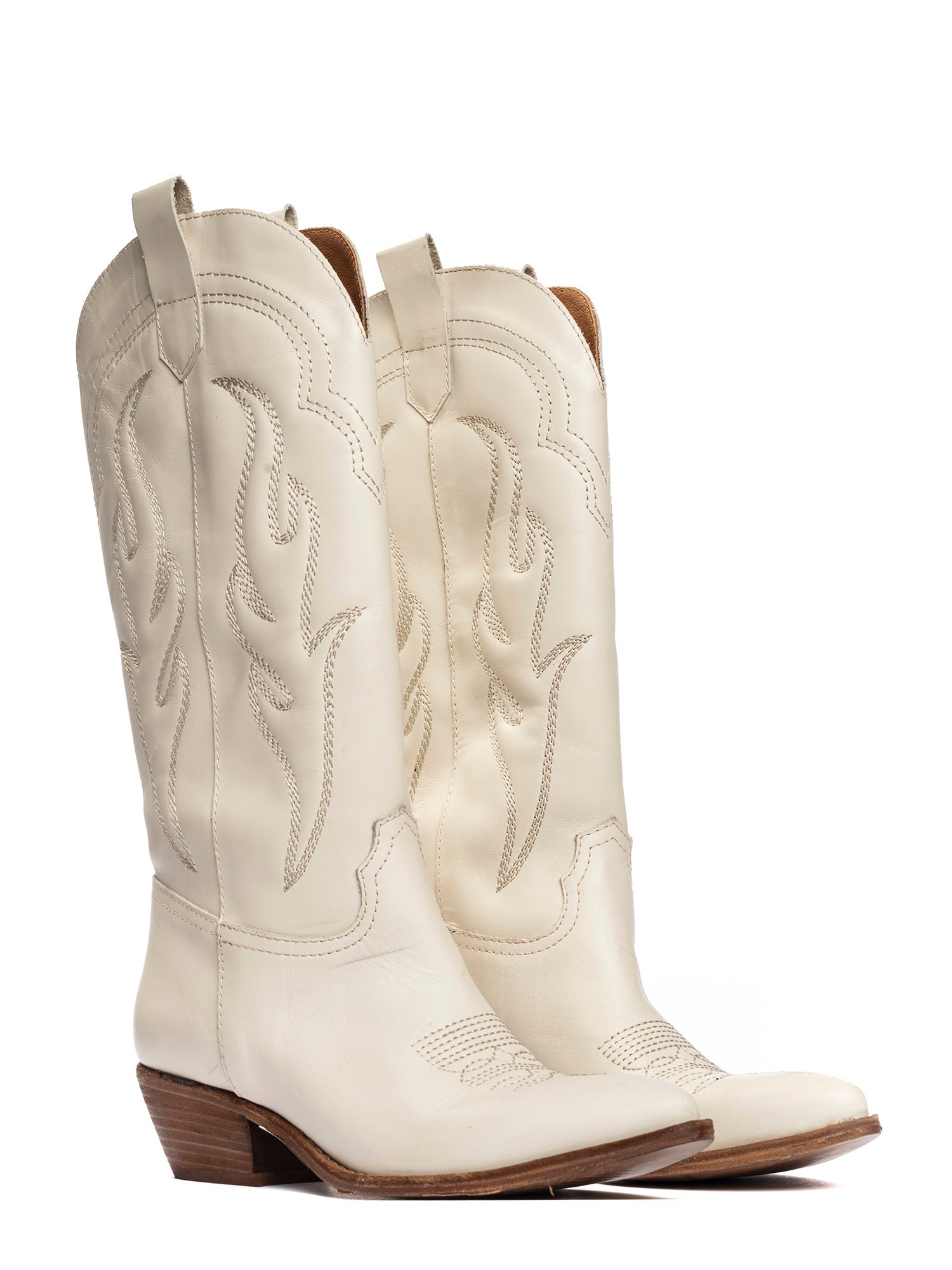 Dominga Stivali texani in vitello off white