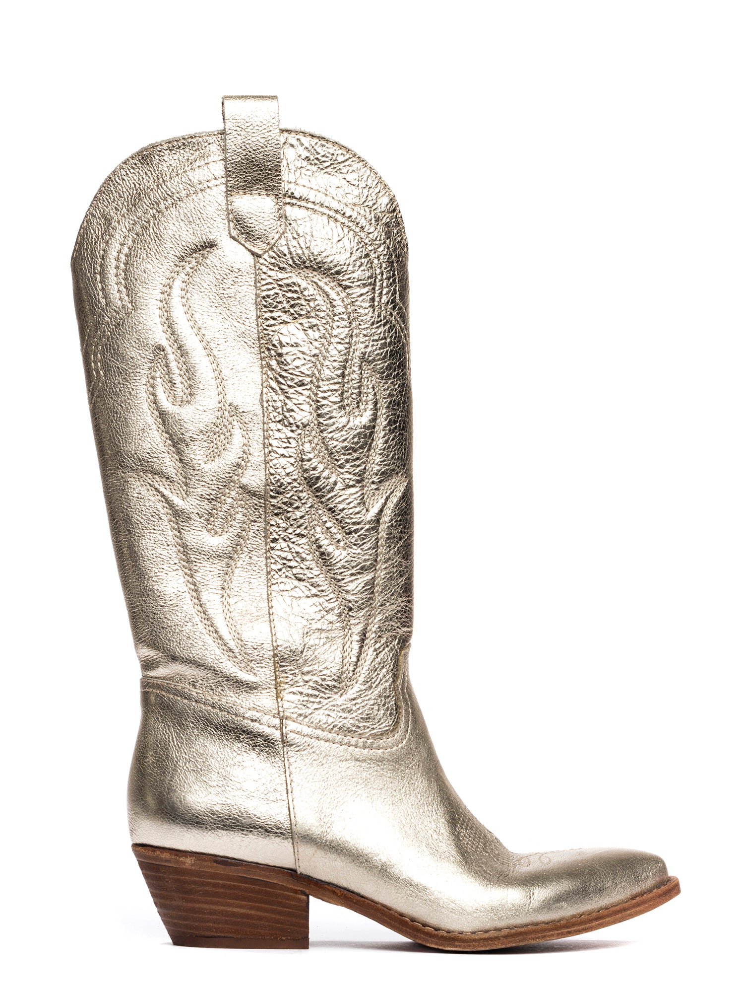 Dominga Stivali texani in pelle laminata oro