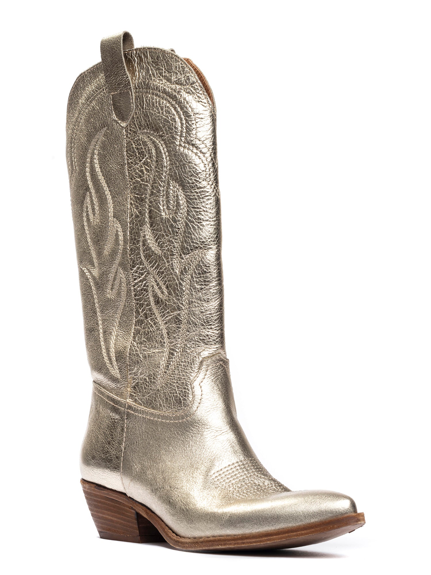 Dominga Stivali texani in pelle laminata oro