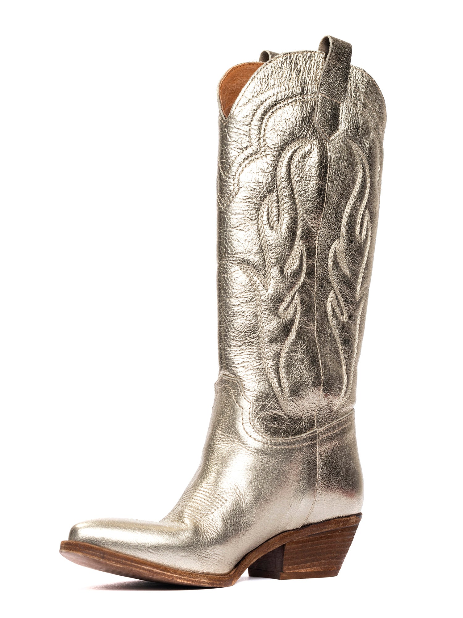 Dominga Stivali texani in pelle laminata oro