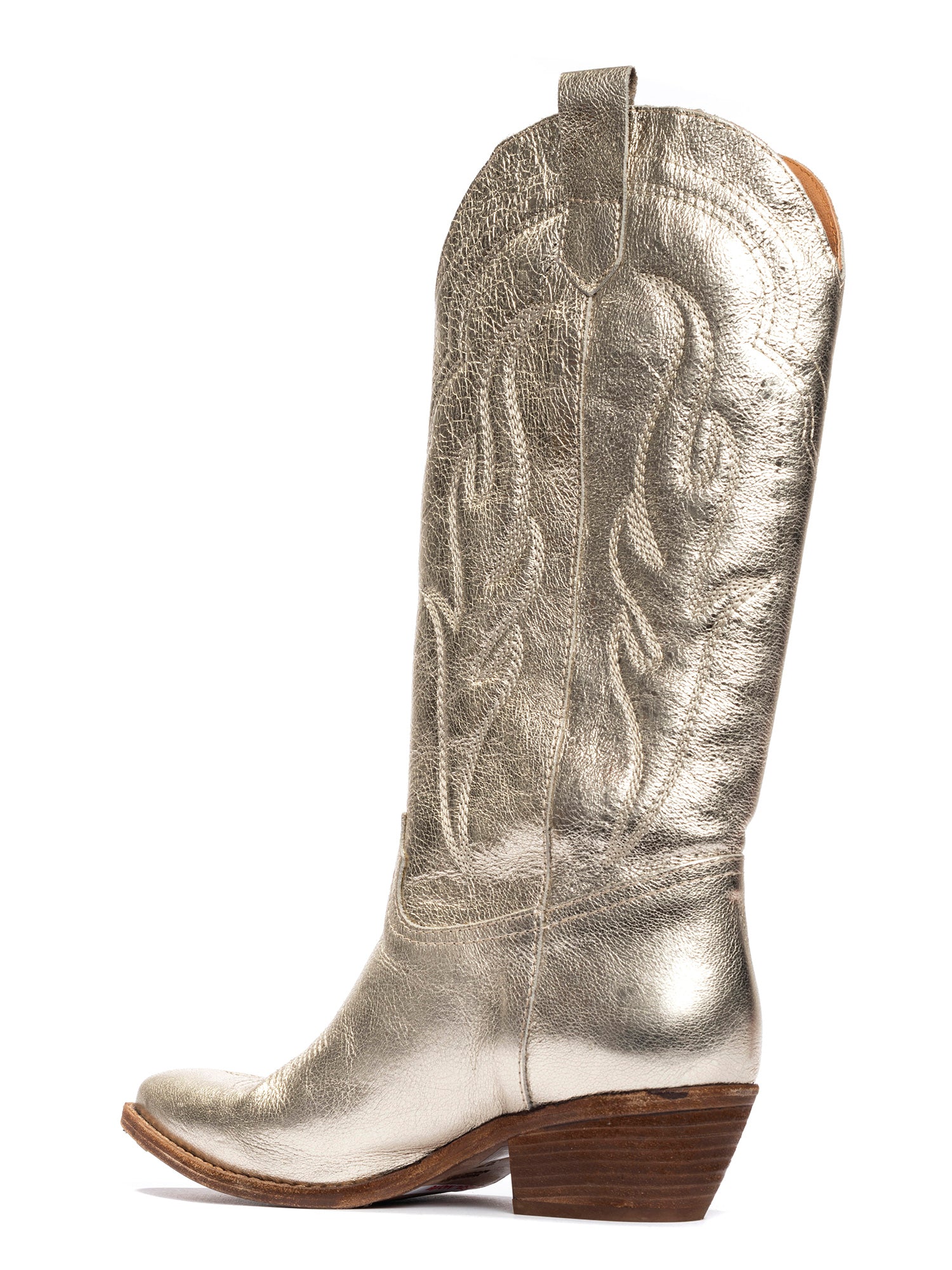 Dominga Stivali texani in pelle laminata oro