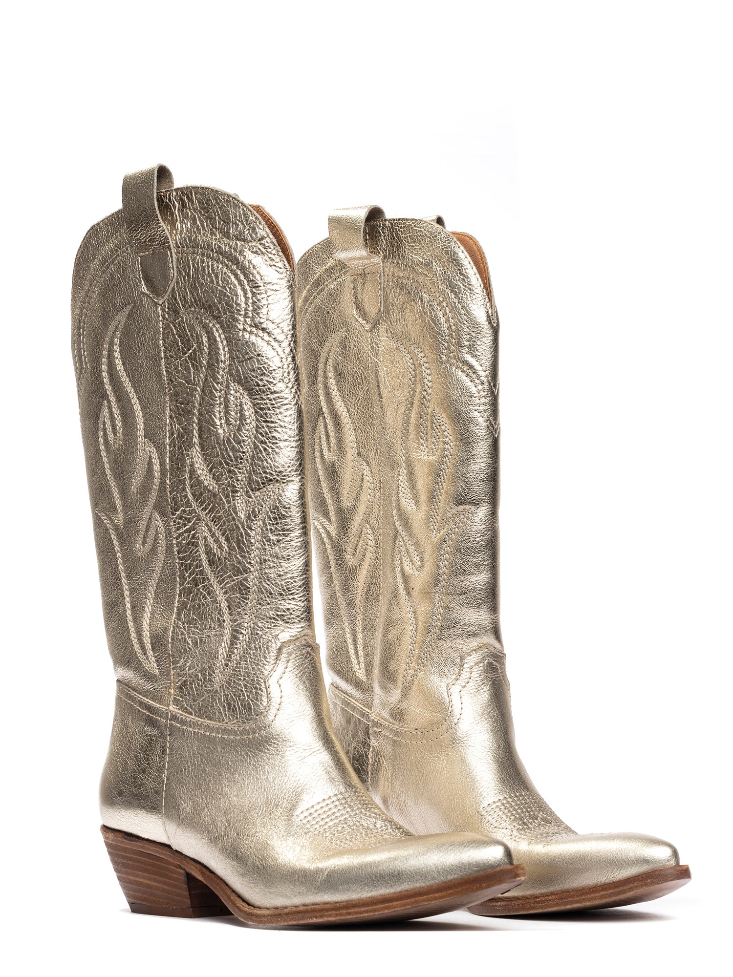 Dominga Stivali texani in pelle laminata oro