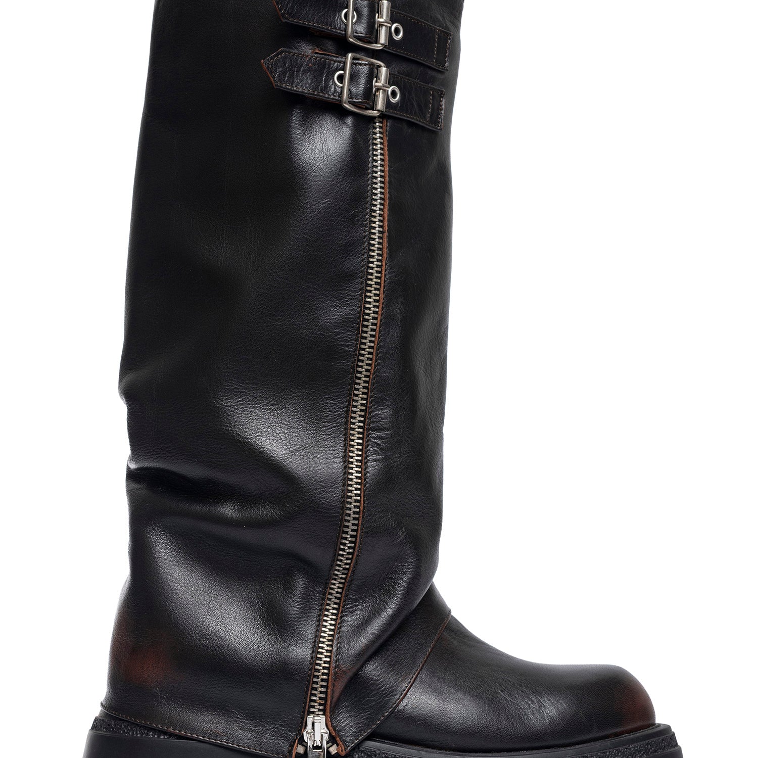 Gaya Biker in black sheepskin calfskin with turn-up