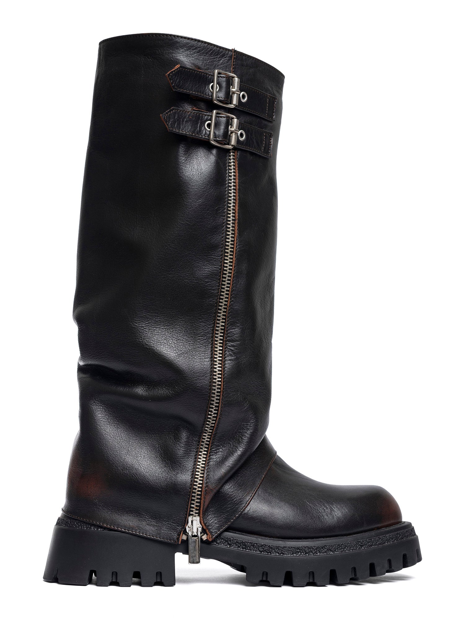 Gaya Biker in black sheepskin calfskin with turn-up