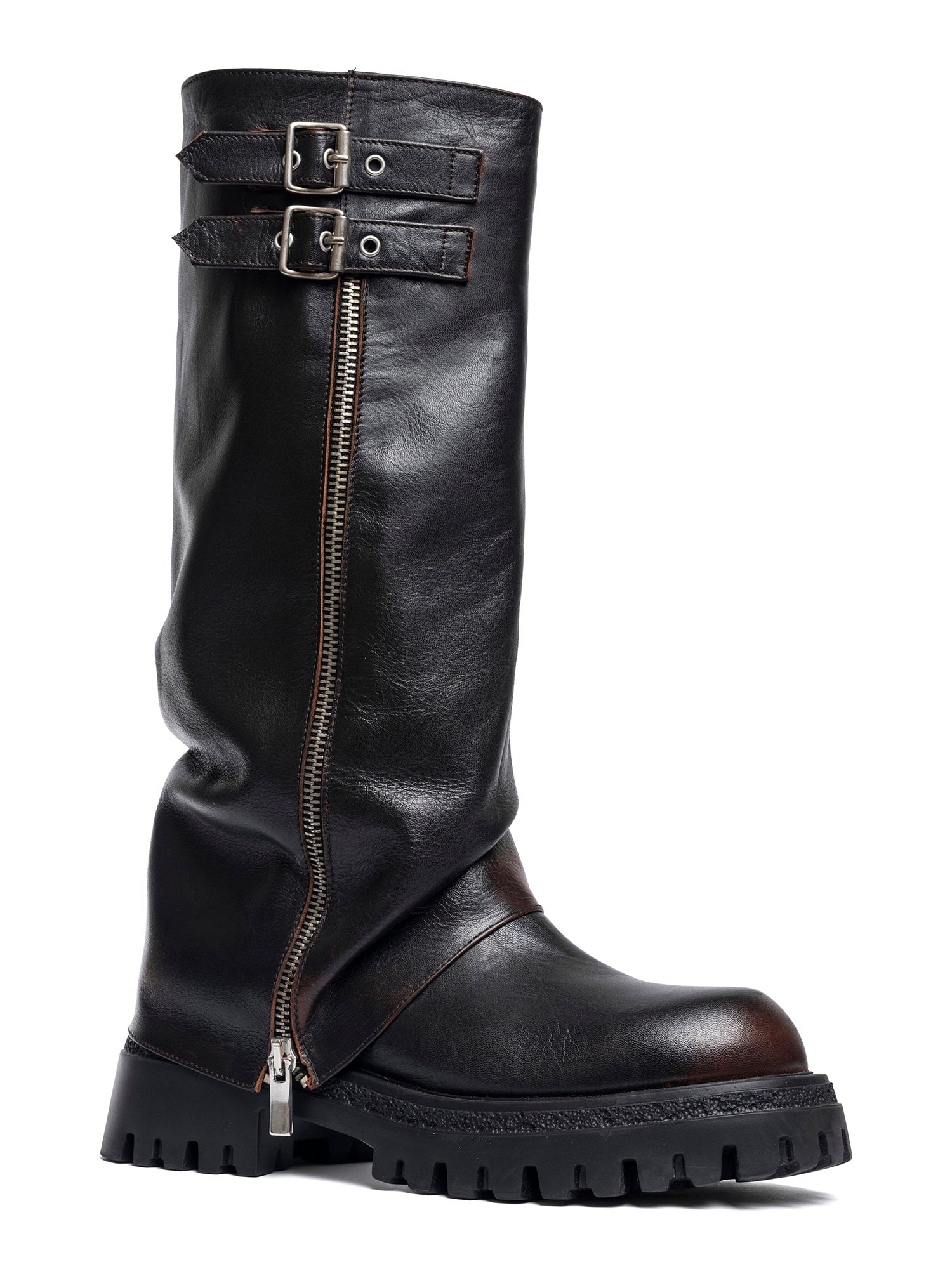 Gaya Biker in black sheepskin calfskin with turn-up
