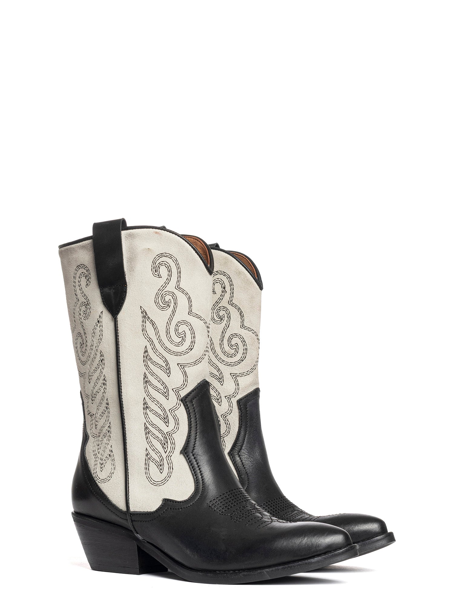 Lima Stivali texani in vitello nero e off-white