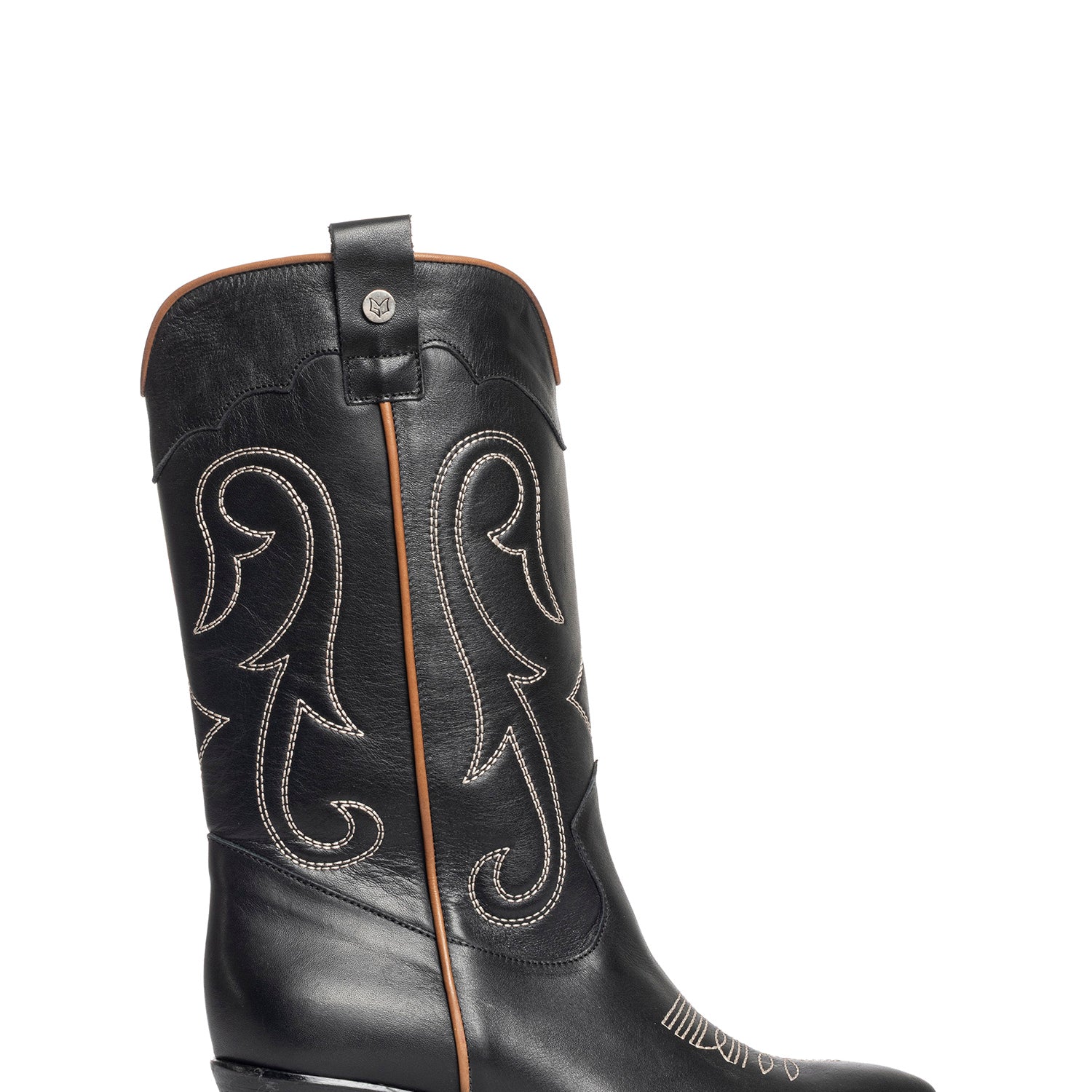 Megan Texan boots in black calfskin with leather trim