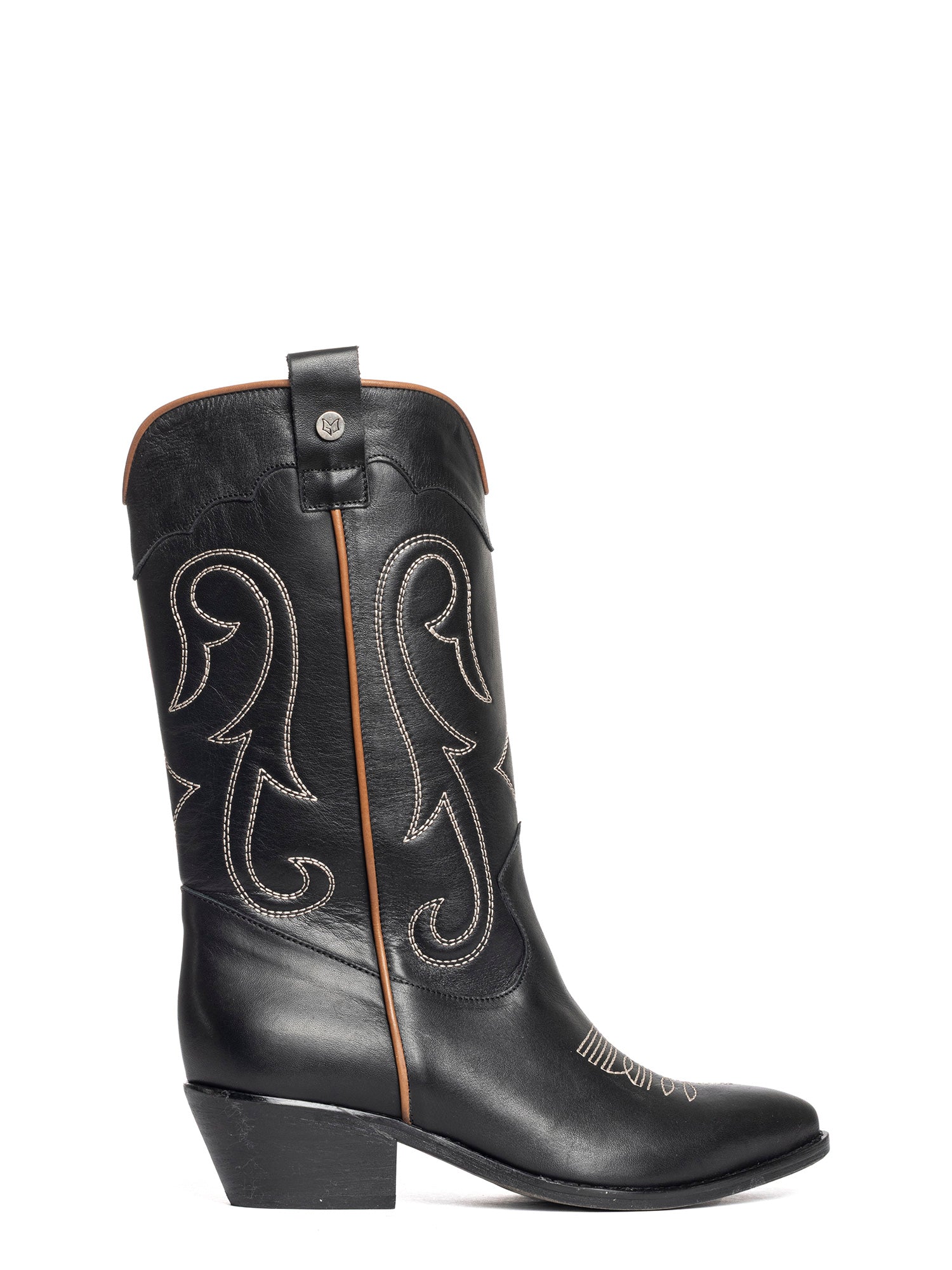 Megan Texan boots in black calfskin with leather trim