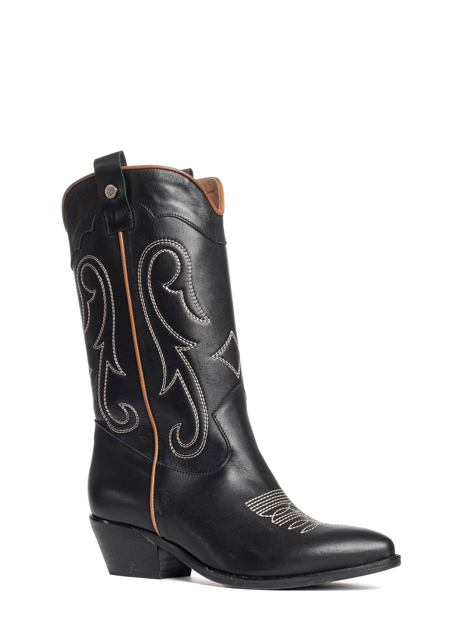 Megan Texan boots in black calfskin with leather trim