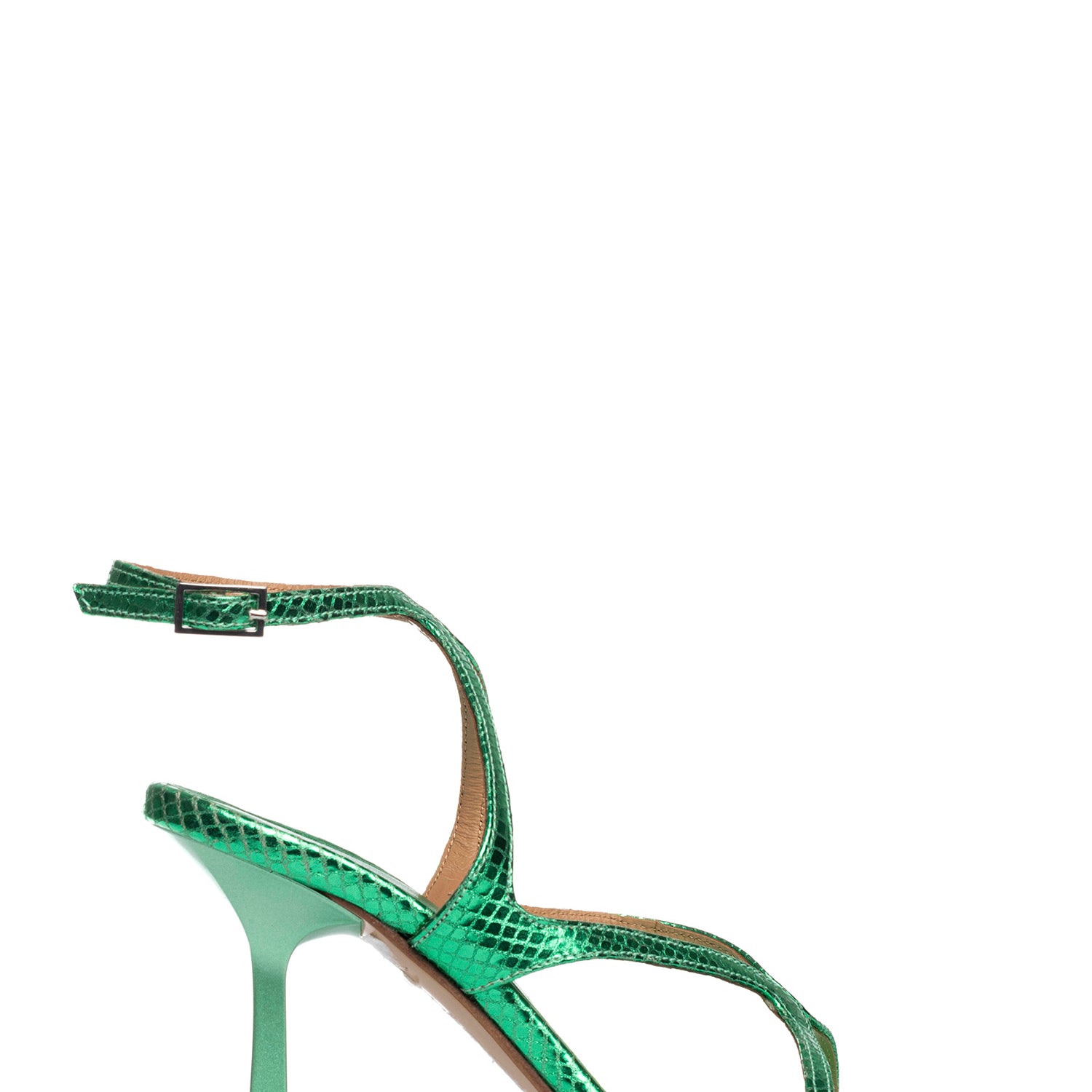 Sharlen Sandali intrecciati in pelle laminata cobra verde