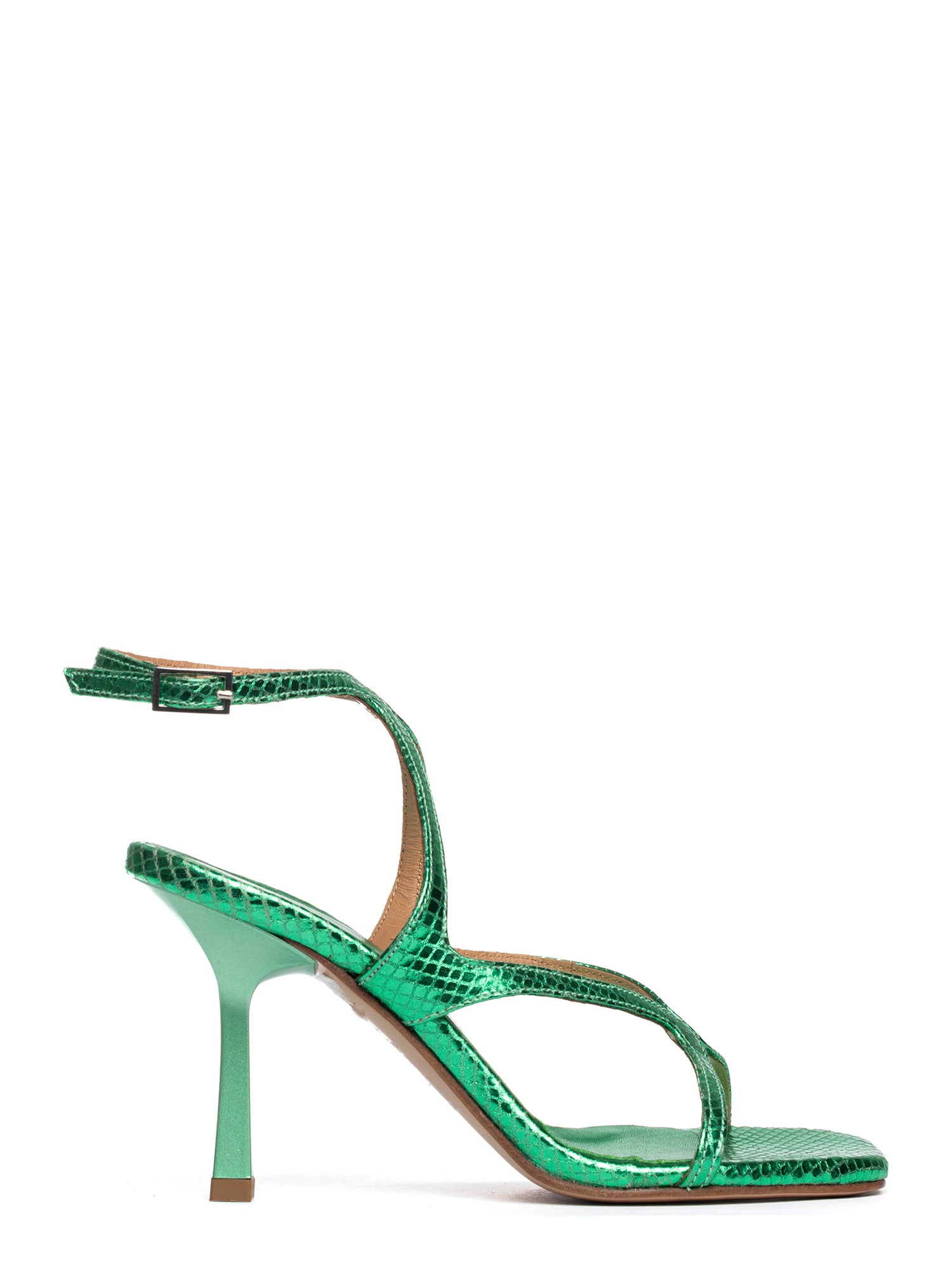 Sharlen Sandali intrecciati in pelle laminata cobra verde