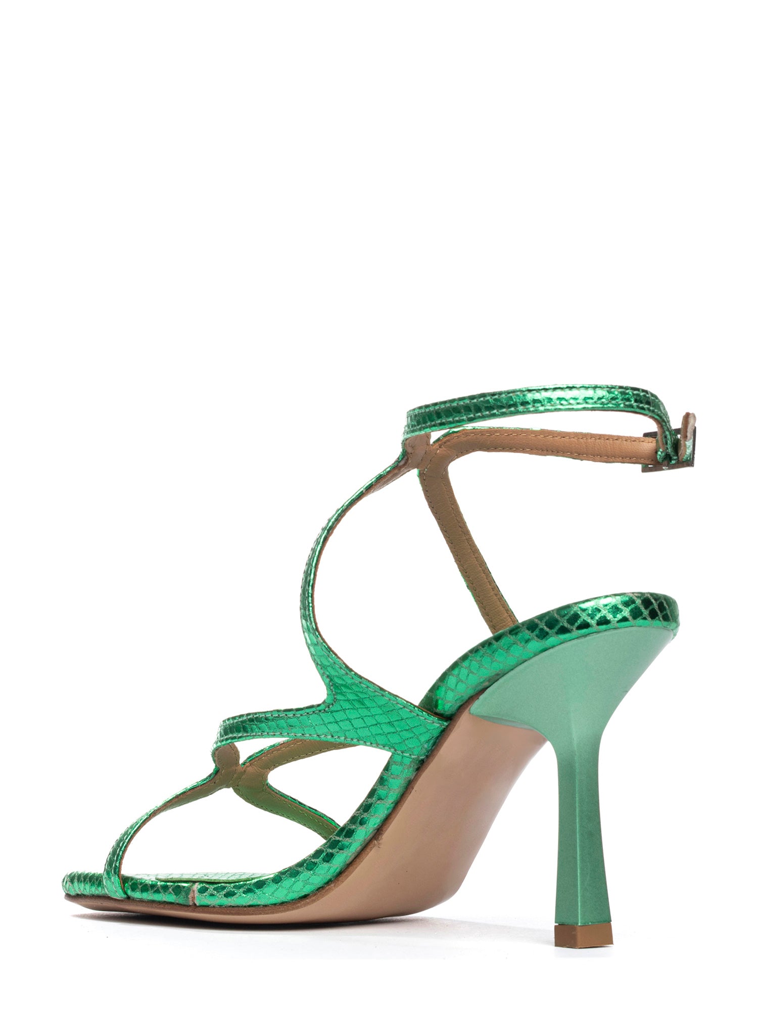 Sharlen Sandali intrecciati in pelle laminata cobra verde